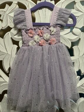 Girls' Lavender Tulle Floral Party Dress